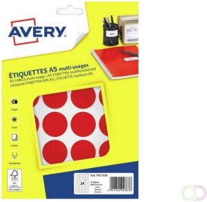 Avery PET30R ronde markeringsetiketten diameter 30 mm blister van 240 stuks rood